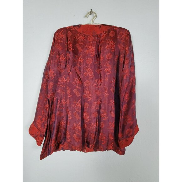 OM Gallery Women's Handmade Knot Button Front Vietnamese Silk Blouse Red Small - Picture 2 of 7